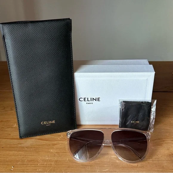 Celine CL40006F Oversized Aviator Sunglasses Clear Frame Brown Gradient Lens - Picture 7 of 7